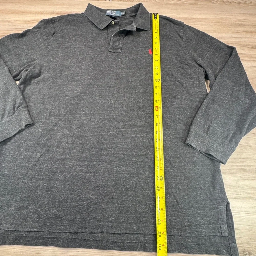 Polo Ralph Lauren Mens Long Sleeve Polo Shirt Charcoal Grey Heather XXL Red Pony